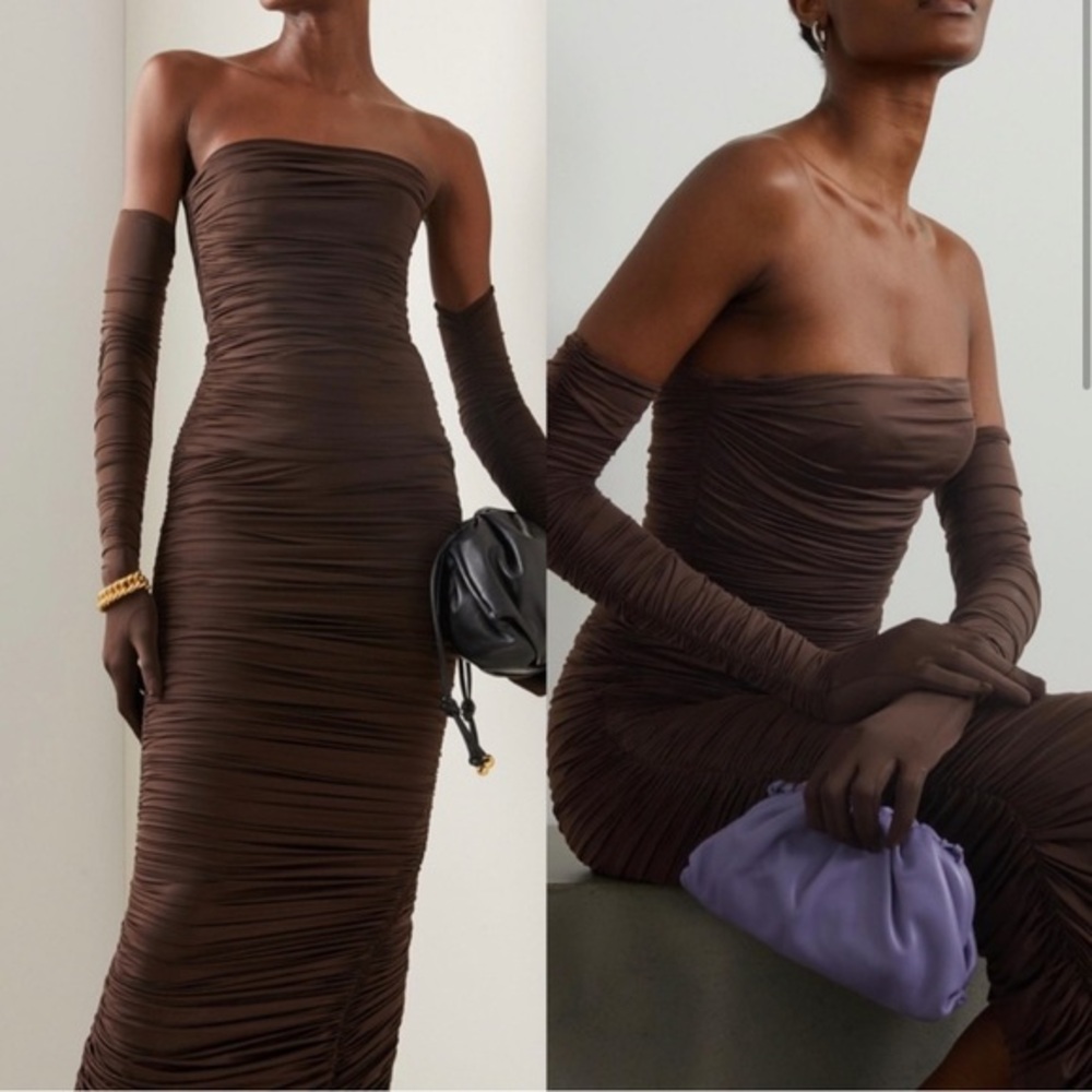 Alex Perry Huntley Gown ruched maxi dress with Gloves size US 8 Worn once
